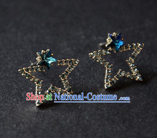 European Western Bride Vintage Accessories Renaissance Blue Crystal Star Earrings for Women