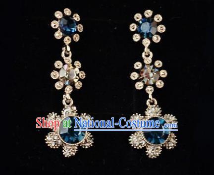 European Western Bride Vintage Accessories Renaissance Blue Crystal Earrings for Women