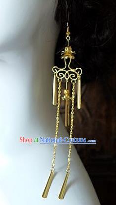 Asian Chinese Traditional Handmade Jewelry Accessories Golden Tassel Earrings for Women