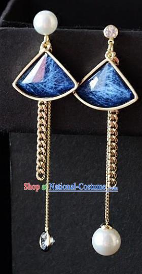 European Western Bride Accessories Renaissance Vintage Blue Fan Earrings for Women