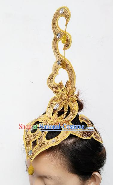 Chinese Classical Dance Yangge Folk Fan Dance Hair Accessories Yangko Golden Paillette Headwear for Women