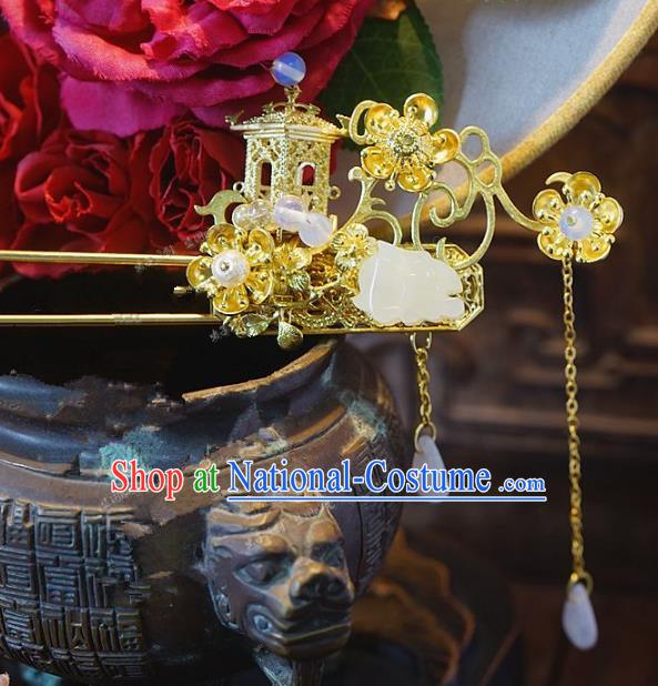 Chinese Handmade Classical Hair Accessories Ancient Hanfu Jade Hairpins Tassel Hair Clip for Women