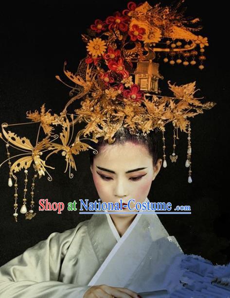 Chinese Handmade Classical Hair Accessories Ancient Hanfu Phoenix Coronet Hairpins Tassel Hair Clip for Women