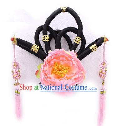 Handmade Asian Chinese Ancient Imperial Concubine Hair Accessories Wig and Hairpins for Kids