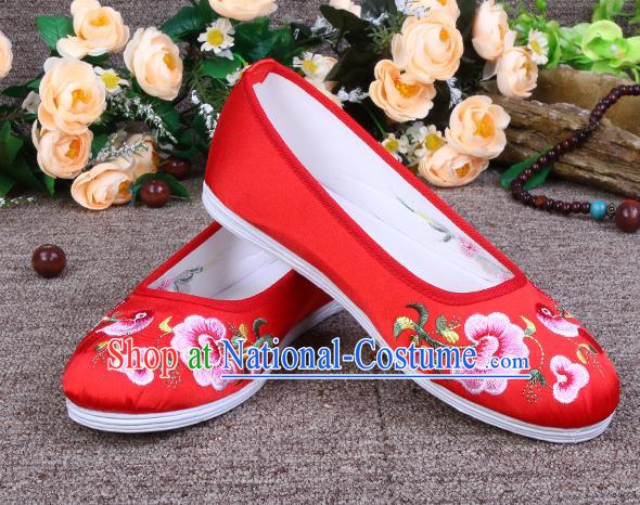 Asian Chinese Wedding Shoes Red Embroidered Shoes, Traditional China Princess Shoes Hanfu Shoes for Women