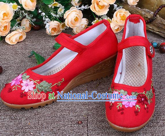 Asian Chinese Wedding Shoes Red Embroidered Shoes, Traditional China Embroidery Princess Shoes Hanfu Shoes for Women