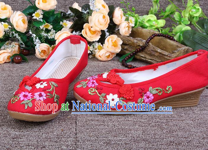 Asian Chinese Wedding Red Shoes Embroidered Shoes, Traditional China Hanfu Shoes for Women