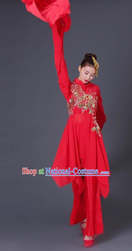 Traditional Chinese Classical Dance Water Sleeve Red Costume, China Folk Dance Yangko Clothing for Women