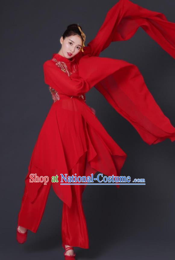 Traditional Chinese Yangge Fan Dancing Costume Classical Dance Modern Dance Dress Clothing Headwear