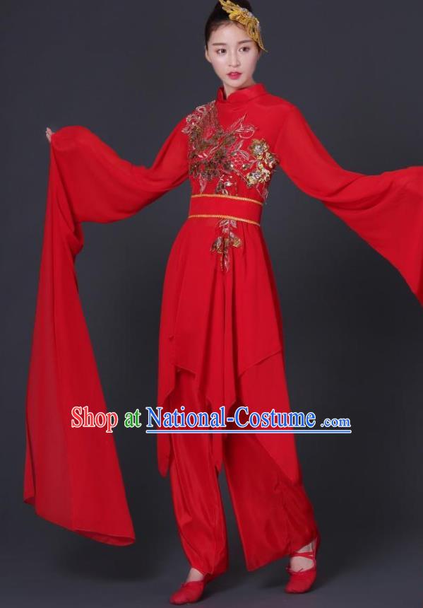 Traditional Chinese Yangge Fan Dancing Costume Classical Dance Modern Dance Dress Clothing Headwear