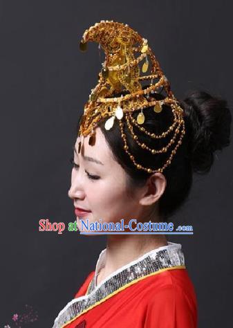 Chinese Classical Yangge Folk Fan Dance Hair Accessories Yangko Golden Paillette Tassel Headwear for Women