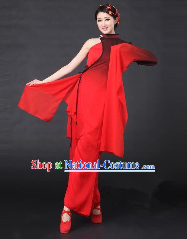 Traditional Chinese Classical Yangge Dance Costume, China Folk Dance Red Sleeve Clothing for Women