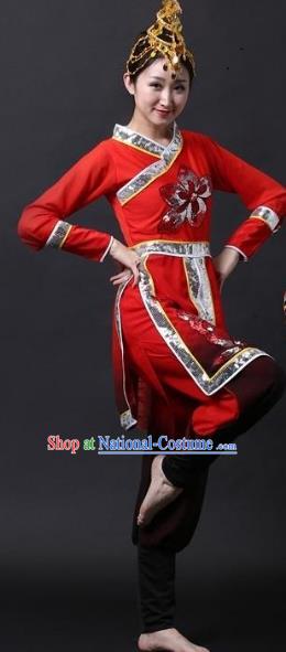 Traditional Chinese Yangge Folk Dance Water Sleeve Costume, China Yanko Drum Dance Clothing for Women