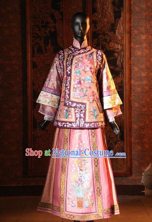 Traditional Chinese Qing Dynasty Manchu Palace Lady Embroidered Costume for Women