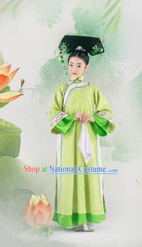 China Ancient Qing Dynasty Palace Lady Costume Traditional Manchu Princess Cheongsam Clothing for Kids