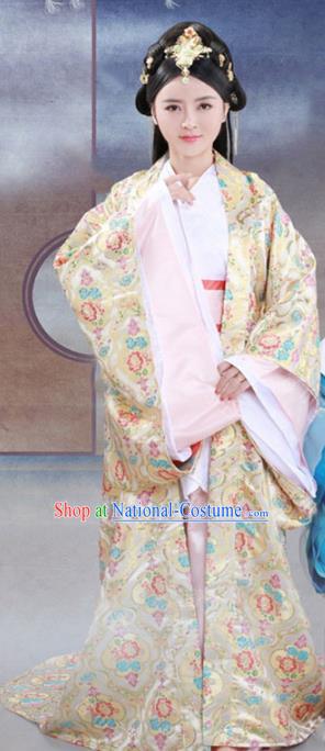 Traditional Chinese Han Dynasty Imperial Concubine Embroidered Costume and Headpiece Complete Set for Women