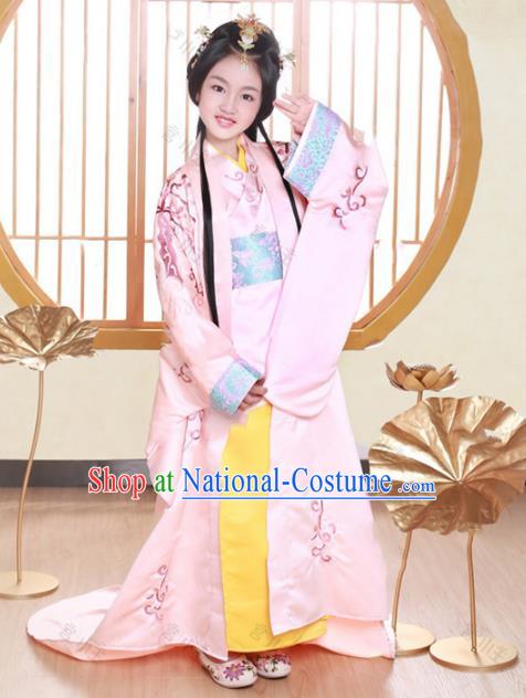 Traditional Chinese Han Dynasty Palace Lady Princess Embroidered Costume and Headpiece for Kids