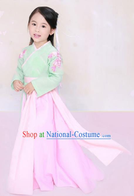 Traditional Chinese Ming Dynasty Palace Princess Embroidered Costume for Kids