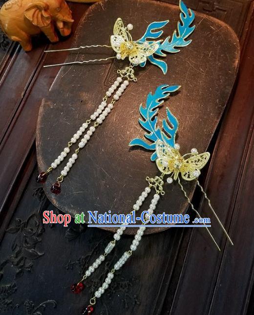 Chinese Handmade Classical Butterfly Tassel Hairpins Ancient Hanfu Wedding Hair Accessories for Women