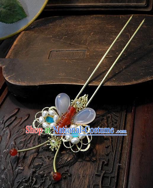 Chinese Handmade Classical Hair Accessories Jade Butterfly Hairpins Ancient Hair Clip Headdress for Women