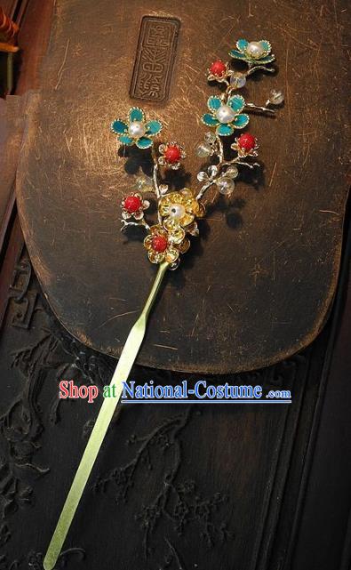 Chinese Handmade Classical Hair Accessories Wintersweet Hairpins Ancient Hair Clip Headdress for Women