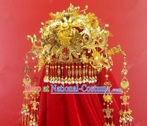 Chinese Handmade Classical Hair Accessories Ancient Wedding Headdress Extravagant Phoenix Coronet for Women