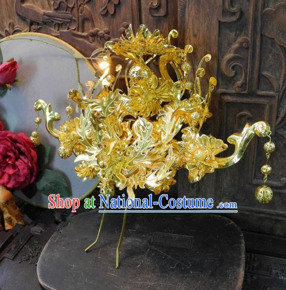 Chinese Handmade Classical Golden Phoenix Coronet Ancient Hanfu Wedding Hair Accessories for Women