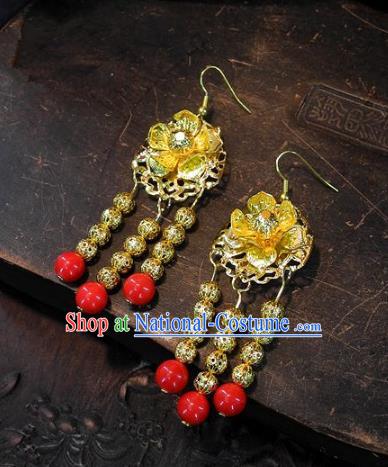 Asian Chinese Traditional Handmade Golden Earrings Jewelry Accessories Lotus Eardrop for Women