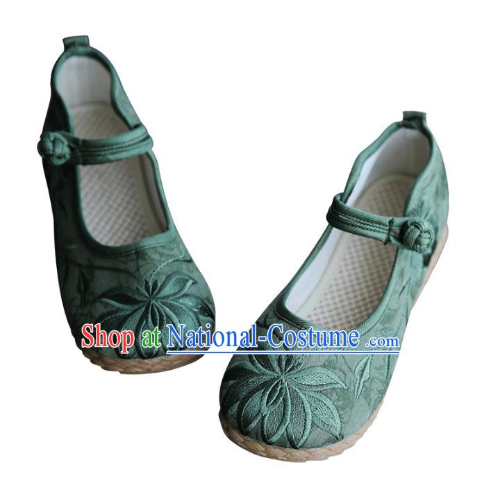 Traditional Chinese Shoes Wushu Shoes Green Hanfu Shoes Embroidered Lotus Shoes