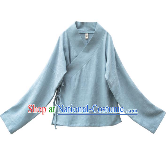 Traditional Chinese National Costume Cheongsam Blue Blouse Tangsuit Shirts for Women