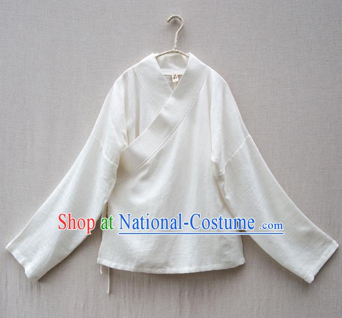 Traditional Chinese National Costume Cheongsam White Blouse Tangsuit Shirts for Women