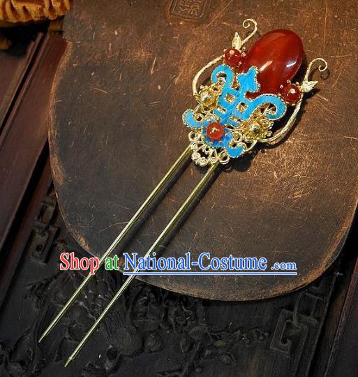 Chinese Handmade Classical Cloisonne Hair Accessories Ancient Wedding Hair Stick Agate Hairpins for Women