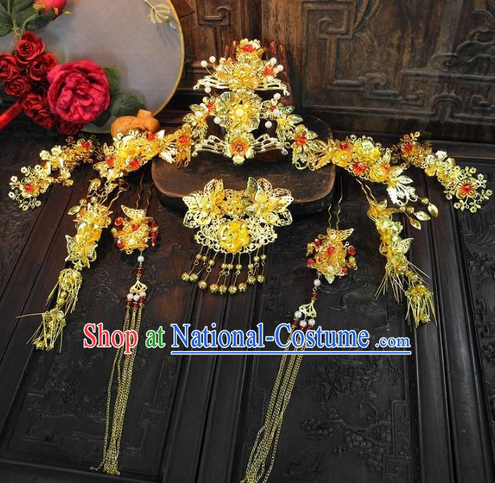 Chinese Handmade Classical Hair Accessories Phoenix Coronet Ancient Wedding Hairpins Complete Set for Women