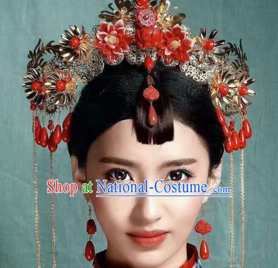 Chinese Handmade Classical Wedding Hair Accessories Ancient Bride Phoenix Coronet Complete Set for Women