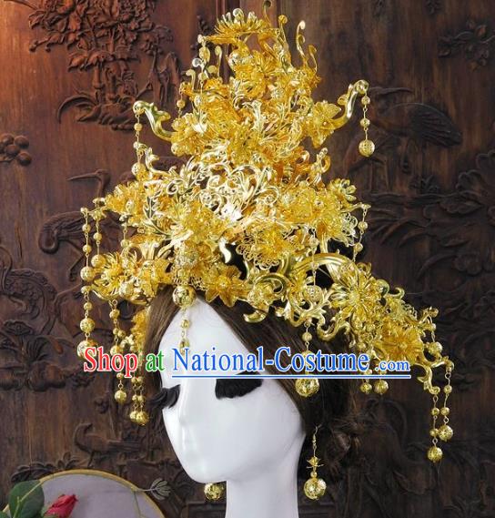 Chinese Handmade Classical Empress Golden Phoenix Coronet Ancient Hanfu Wedding Headdress Hair Accessories for Women