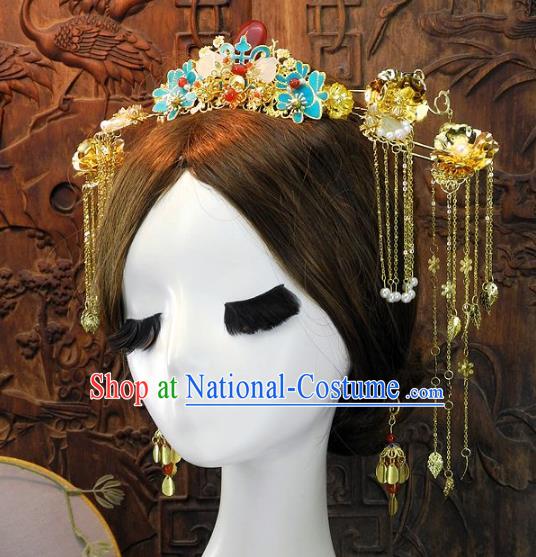 Chinese Handmade Classical Hairpins Ancient Xiuhe Suit Wedding Headdress Complete Set for Women