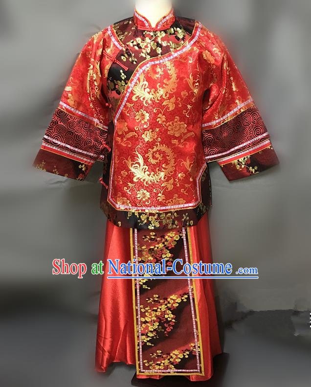 Traditional Chinese Qing Dynasty Young Mistress Costume Ancient Embroidered Red Xiuhe Suit for Women