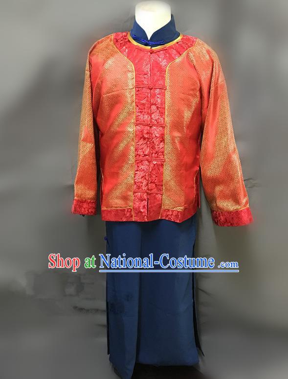 Traditional Chinese Stage Performance Red Costume Ancient Qing Dynasty Nobility Master Clothing for Men