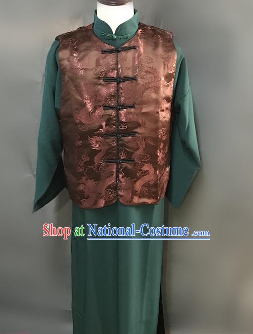 Traditional Chinese Stage Performance Costume Ancient Qing Dynasty Manchu Landlord Clothing for Men