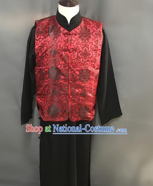 Traditional Chinese Stage Performance Costume Ancient Qing Dynasty Manchu Landlord Red Clothing for Men