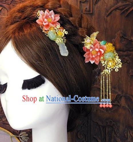 Chinese Handmade Classical Wedding Hair Accessories Ancient Hanfu Tassel Hairpins Hair Comb for Women