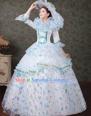 Traditional European Court Dowager Renaissance Costume Dance Ball White Full Dress for Women