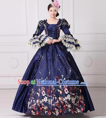 Traditional European Court Princess Renaissance Costume Dance Ball Navy Layered Full Dress for Women