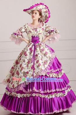 Traditional European Court Princess Renaissance Costume Dance Ball Purple Layered Full Dress for Women