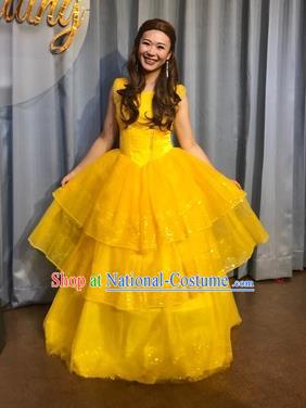 Traditional European Court Princess Renaissance Costume Dance Ball Yellow Bubble Full Dress for Women