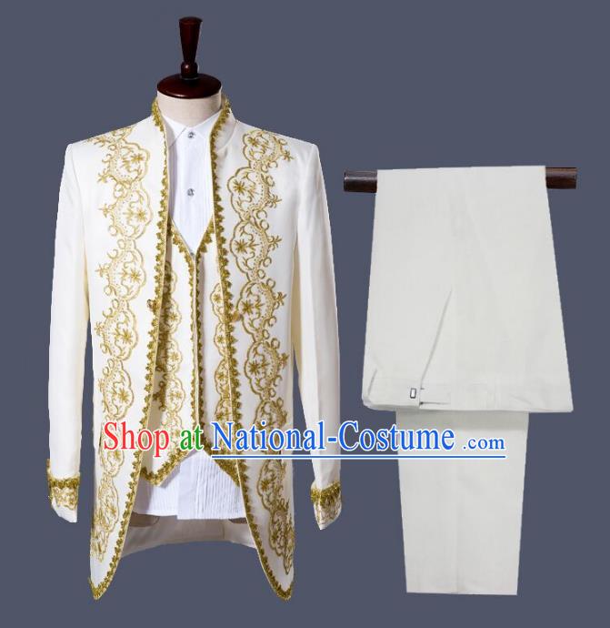 Traditional European Venice Court Prince Renaissance Costume Dance Ball Palace White Clothing for Men