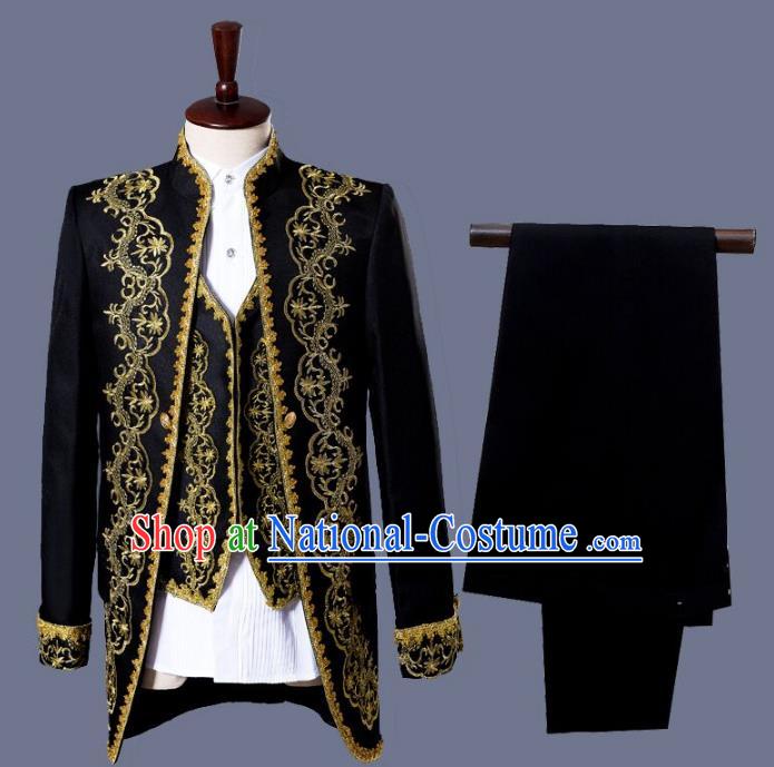 Traditional European Venice Court Prince Renaissance Costume Dance Ball Palace Black Clothing for Men