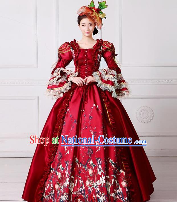 Traditional European Court Princess Renaissance Costume Dance Ball Red Full Dress for Women