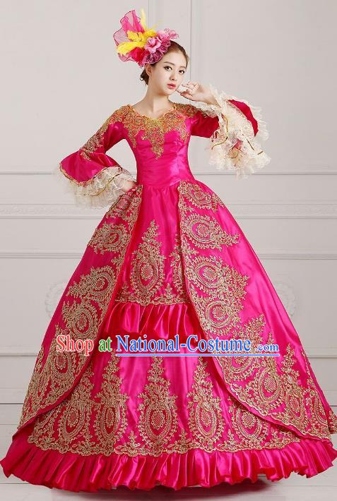 Traditional European Court Princess Renaissance Costume Dance Ball Rosy Lace Full Dress for Women