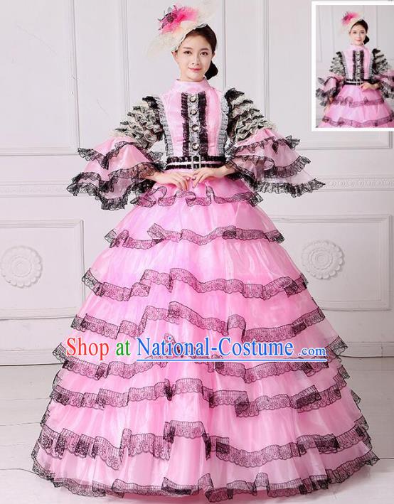 Traditional European Court Noblewoman Renaissance Costume Dance Ball Princess Pink Dress for Women